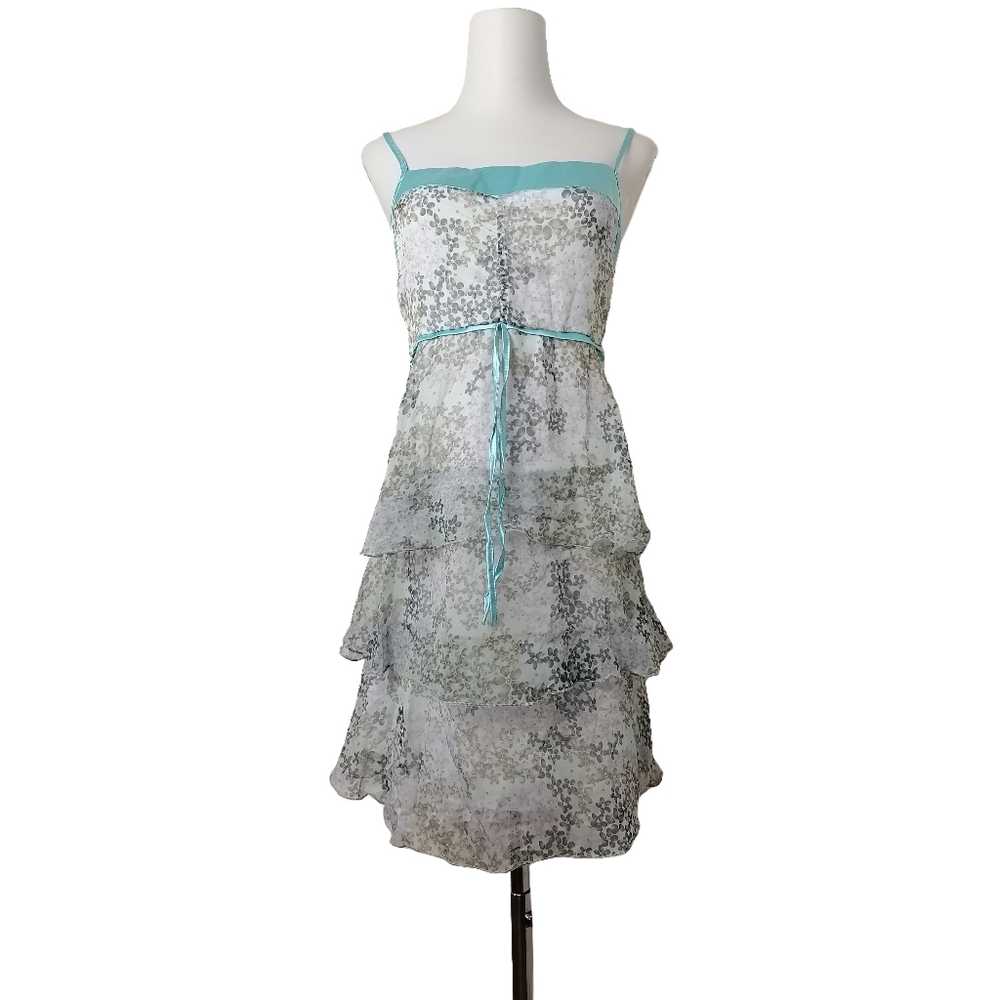 💧 light steel blue floral print chiffon slip dress